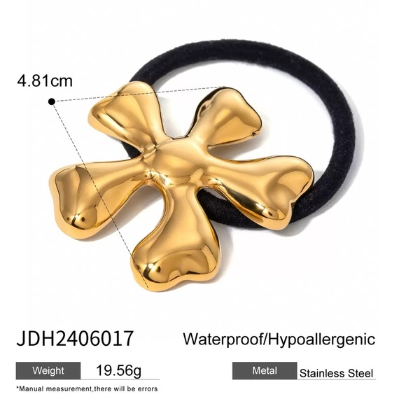 18K Gold Plated Stainless Steel Sculptural Flower Ponytail Cuff Hair Tie - Picture 5 of 5